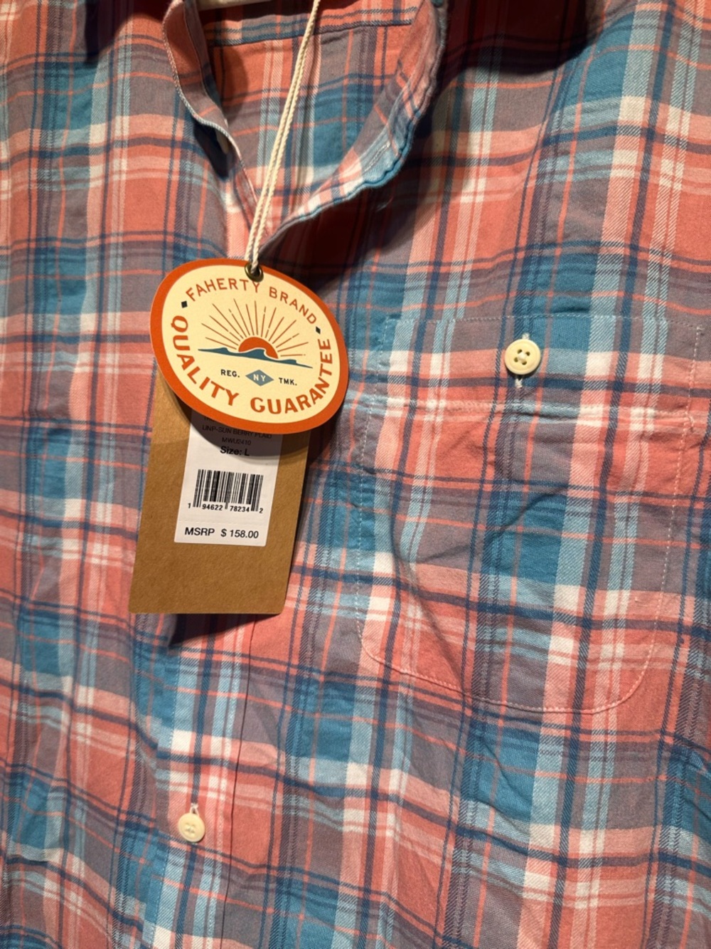 NWT Faherty Pink and Blue Plaid Long-Sleeve Button-Down Shirt - Picture 3 of 7